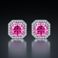 Blush Halo Moissanite Stud Earrings - pink lab-created moissanite earring in 925 sterling silver