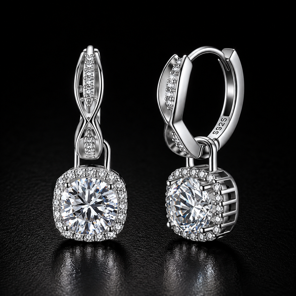 Helix Halo Drops - near colorless lab-created moissanite earring in 925 sterling silver