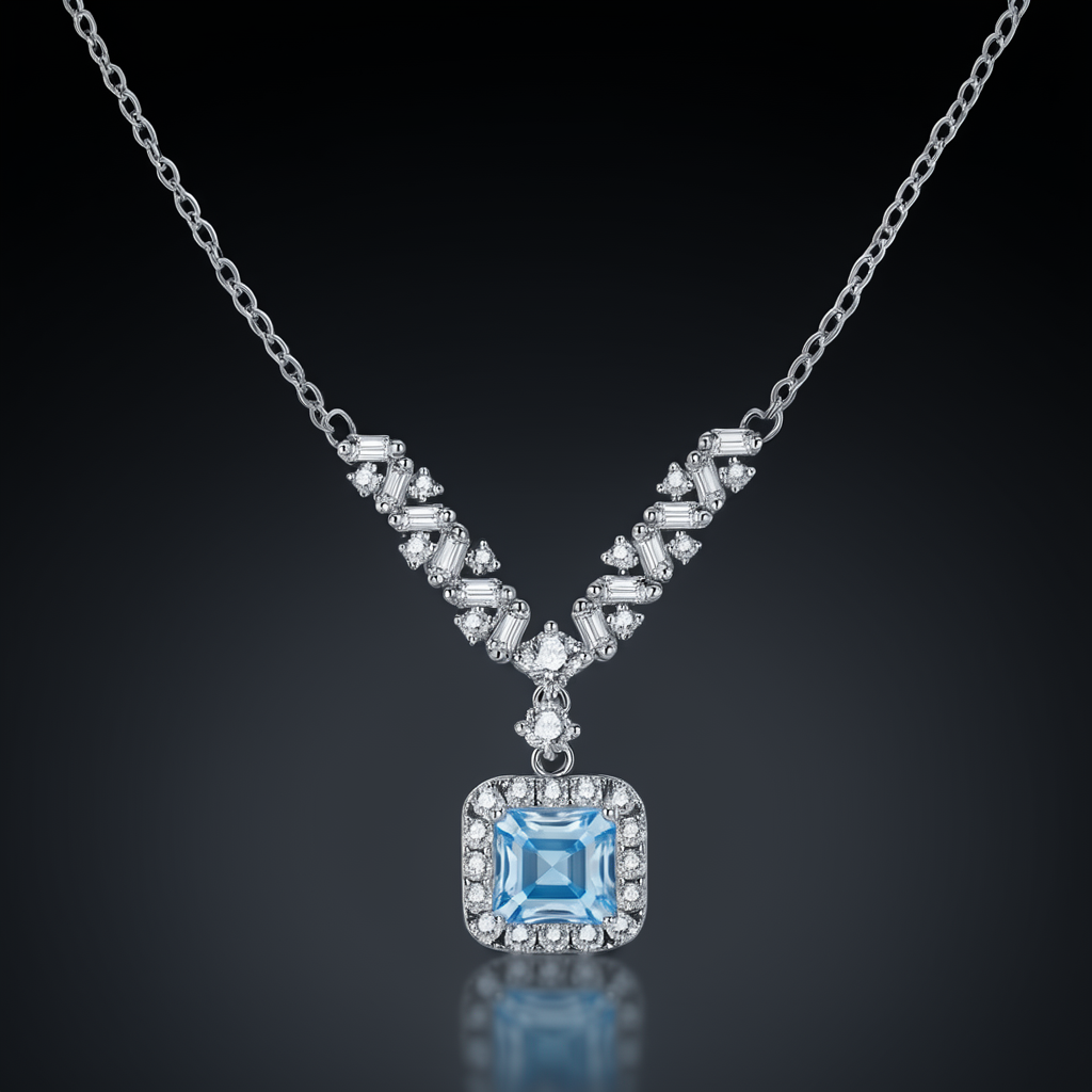 Celestial Arc Moissanite Necklace - blue lab-created moissanite necklace in 925 sterling silver