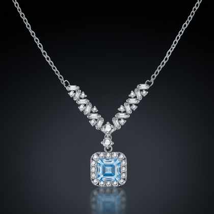 Celestial Arc Moissanite Necklace - blue lab-created moissanite necklace in 925 sterling silver