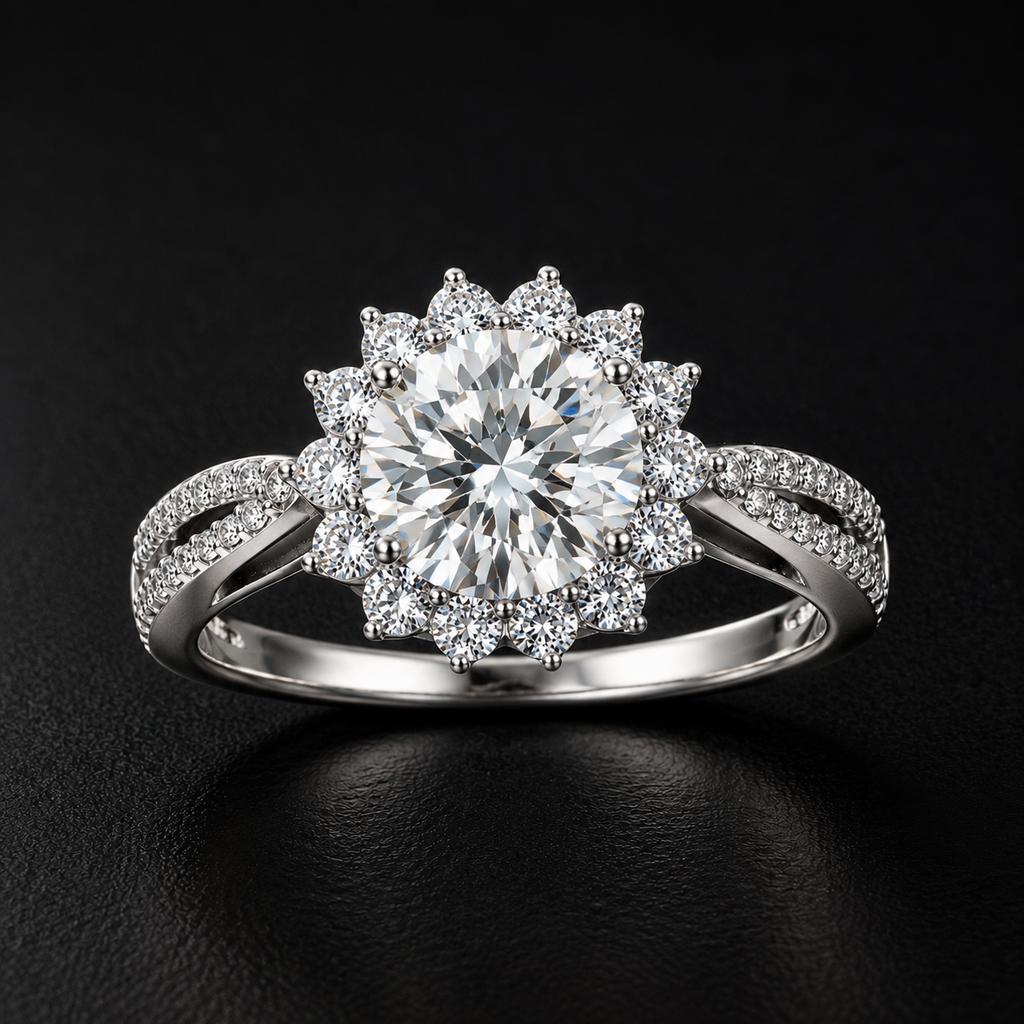 The Corona Ring - near colorless lab-created moissanite round brilliant ring in 925 sterling silver