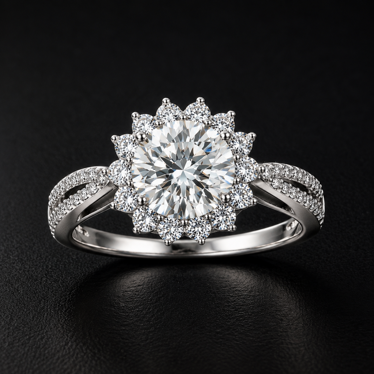 The Corona Ring - near colorless lab-created moissanite round brilliant ring in 925 sterling silver