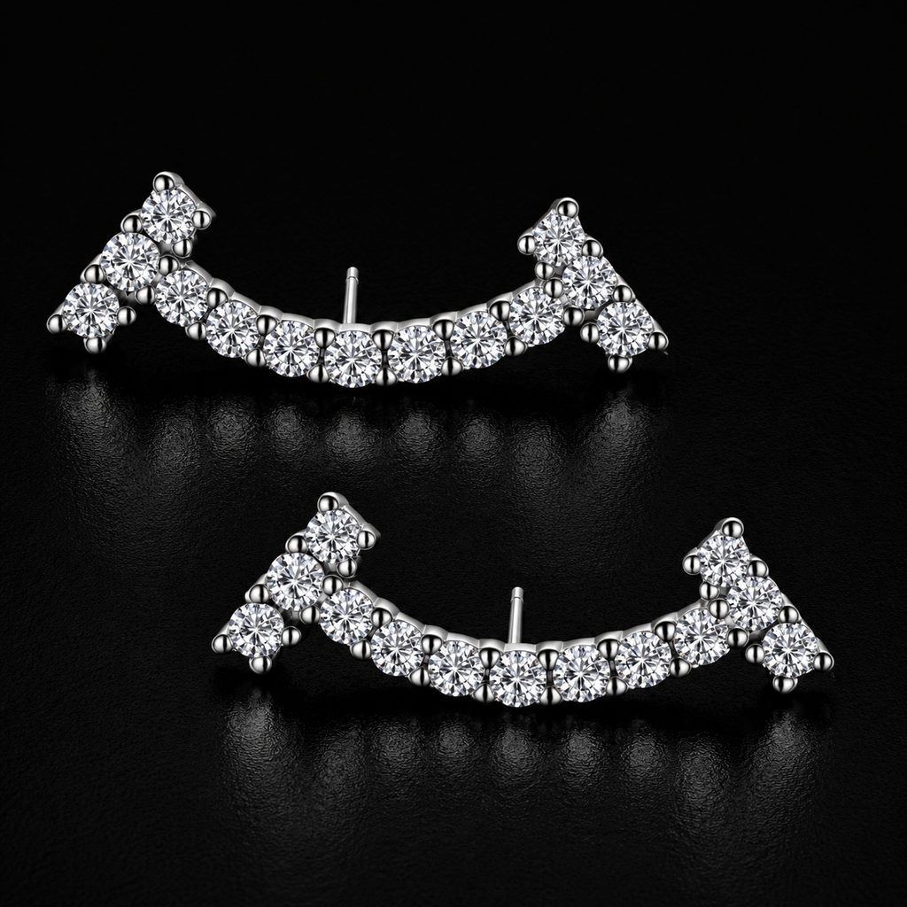 Crescent Arc Climbers - lab-created moissanite earring in 925 sterling silver