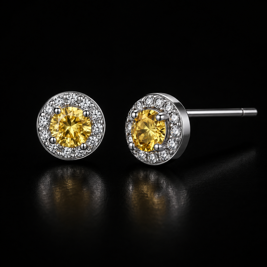 Ember Halo Studs - yellow lab-created moissanite earring in 925 sterling silver