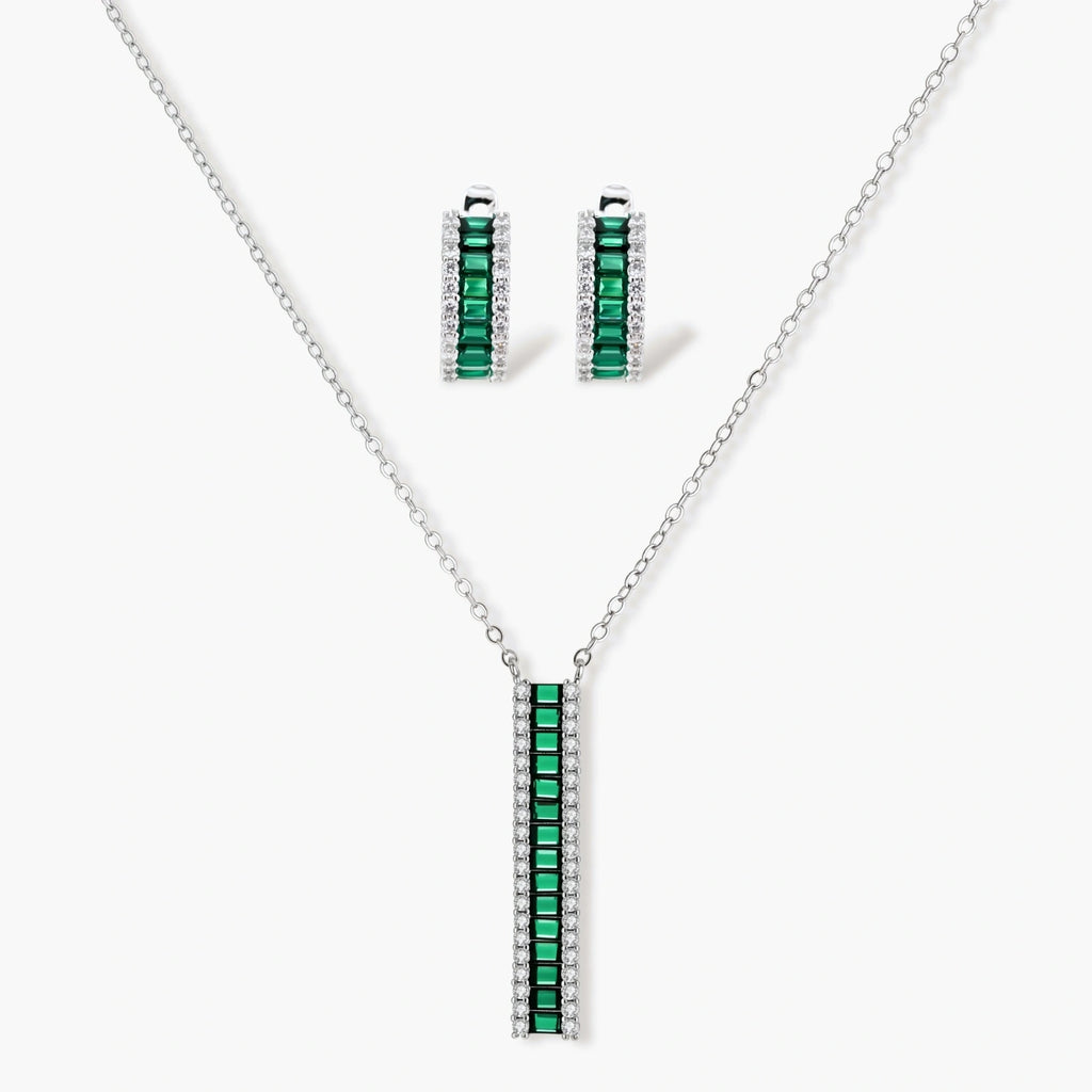 Green Baguette Bar Necklace and Earring Set