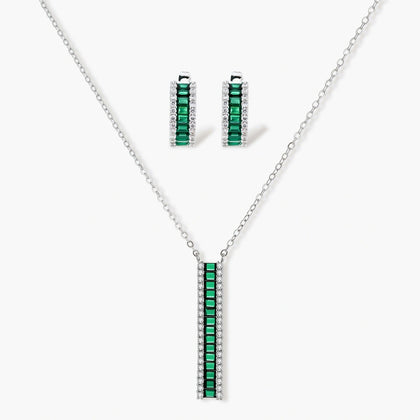 Green Baguette Bar Necklace and Earring Set