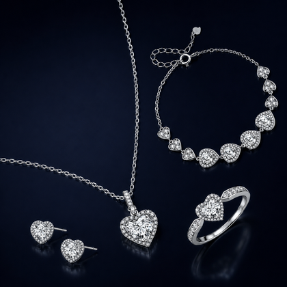 Heart Symphony Moissanite Set - lab-created moissanite heart cut jewelry set in 925 sterling silver