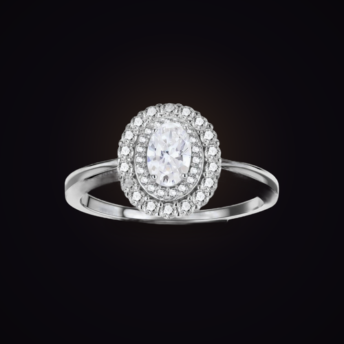 Aureole Halo Ring — double-halo round moissanite ring in 925 sterling silver, Maison Noctaura