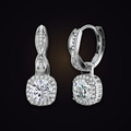 Helix Halo Drops — 1 carat moissanite cushion-halo drops on twisted sterling silver huggies, Maison Noctaura