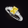 Sunset Sovereign Ring — yellow moissanite three-stone ring in sterling silver, Maison Noctaura