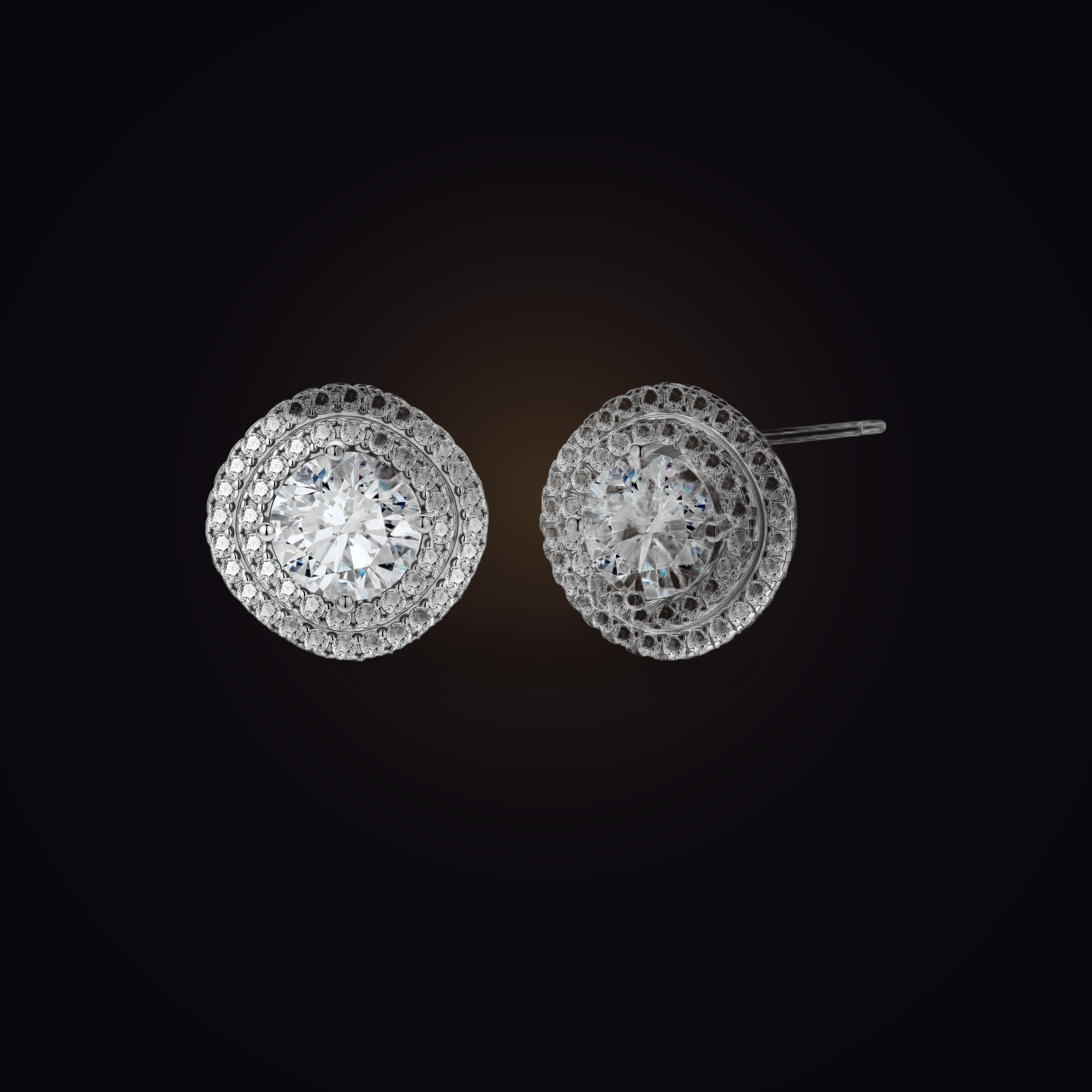 Eclipse Halo Studs — double-halo round moissanite stud earrings in sterling silver, Maison Noctaura