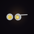 Ember Halo Studs — petite golden moissanite halo stud earrings in 925 sterling silver, Maison Noctaura