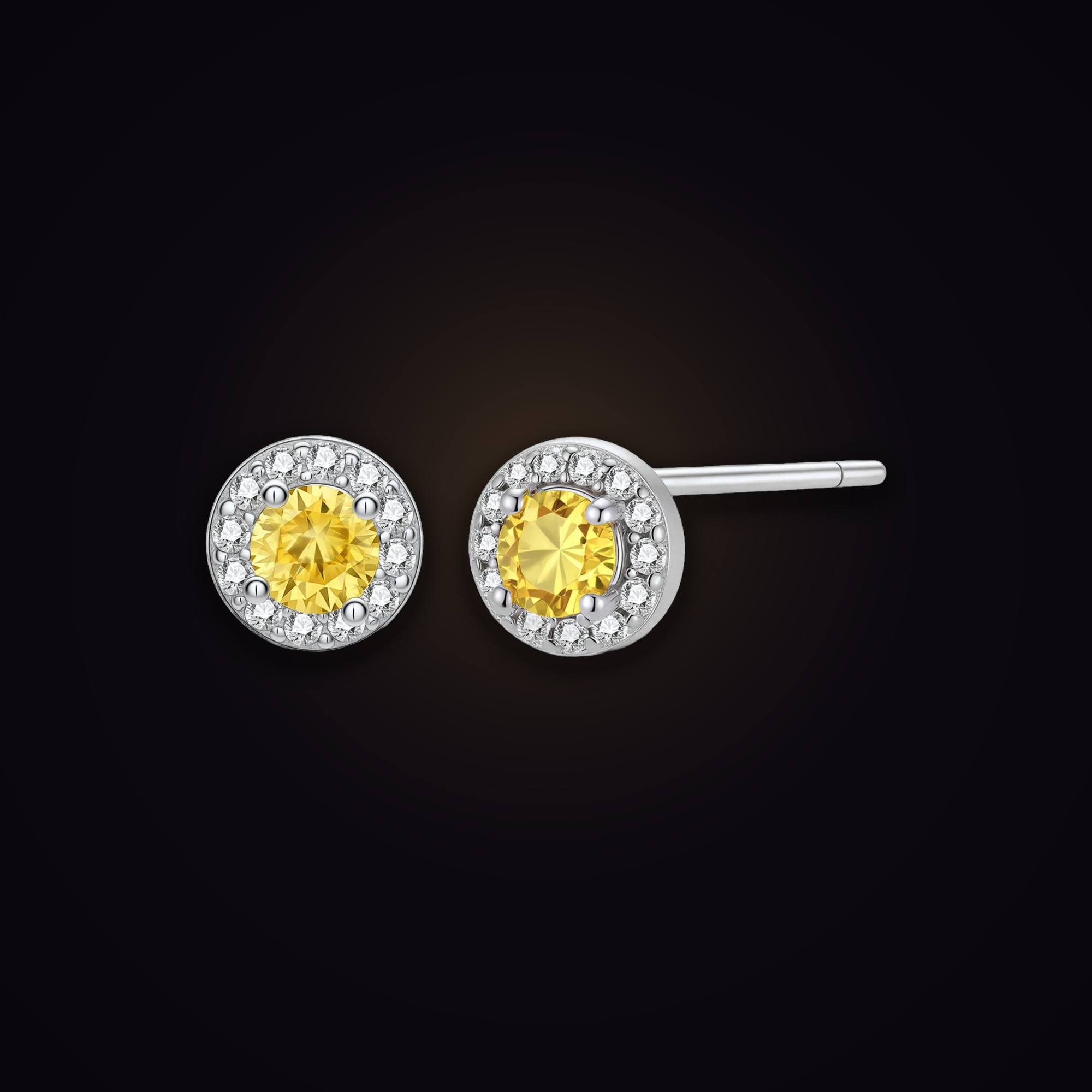 Ember Halo Studs — petite golden moissanite halo stud earrings in 925 sterling silver, Maison Noctaura