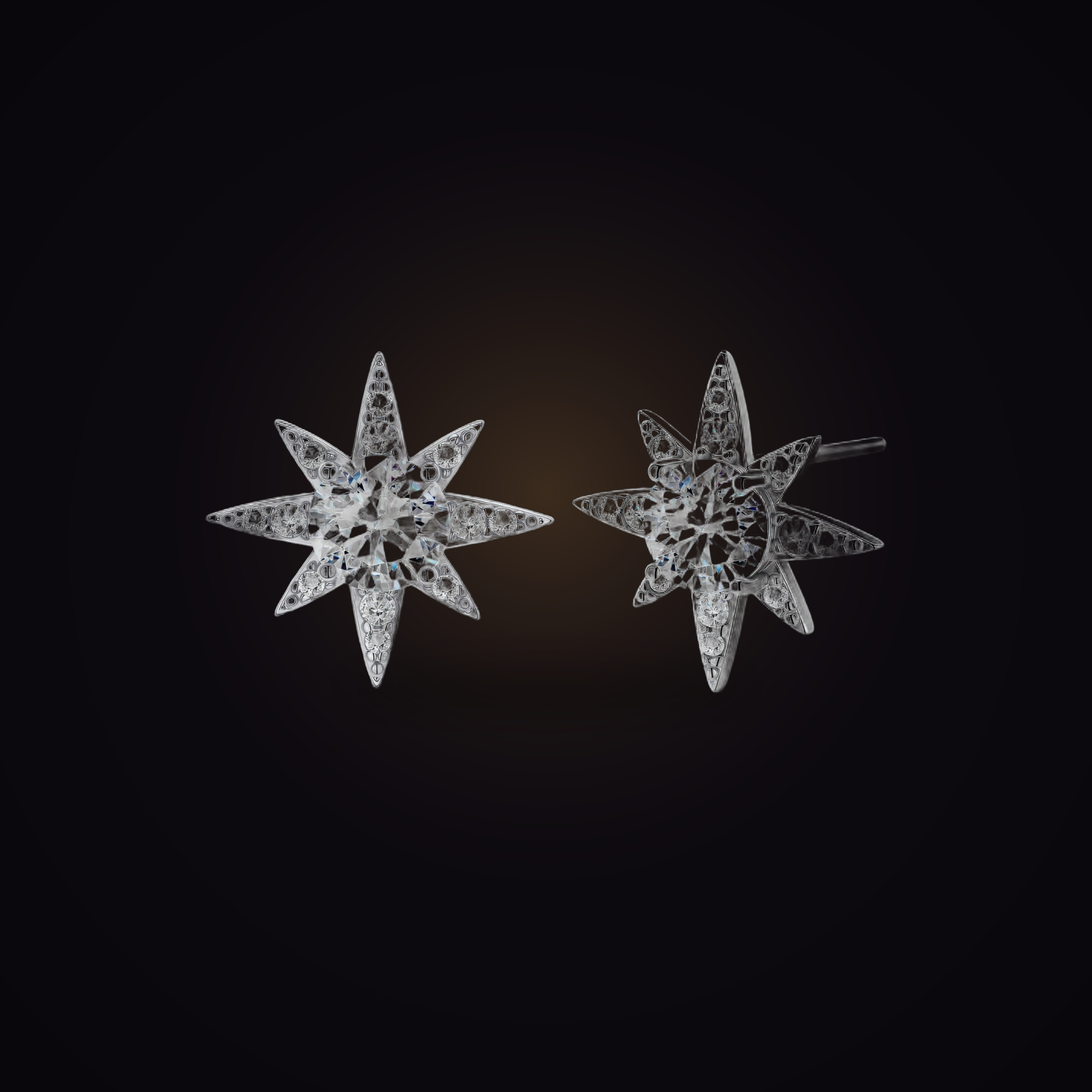 Starfall Studs — star-set round moissanite stud earrings in sterling silver, Maison Noctaura