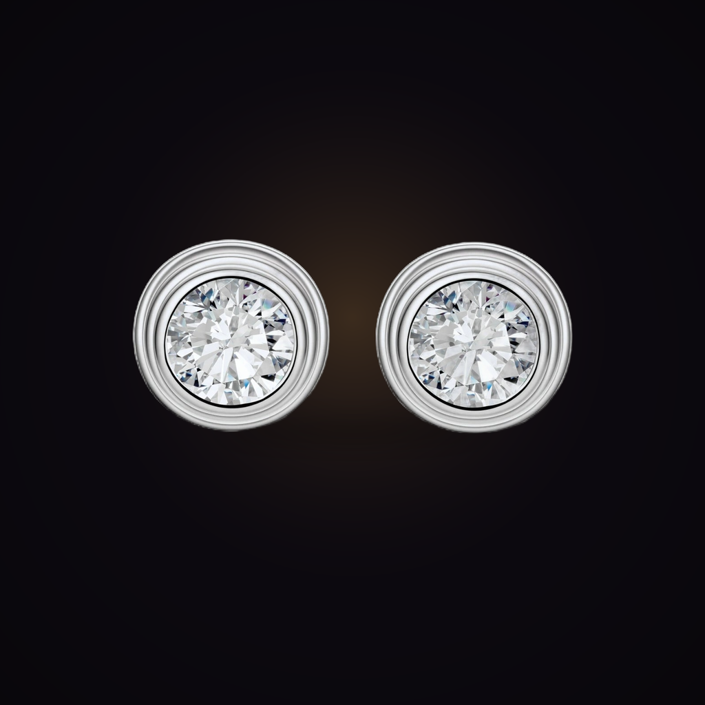 Orbit Solitaire Studs — round moissanite concentric-halo stud earrings in sterling silver, Maison Noctaura
