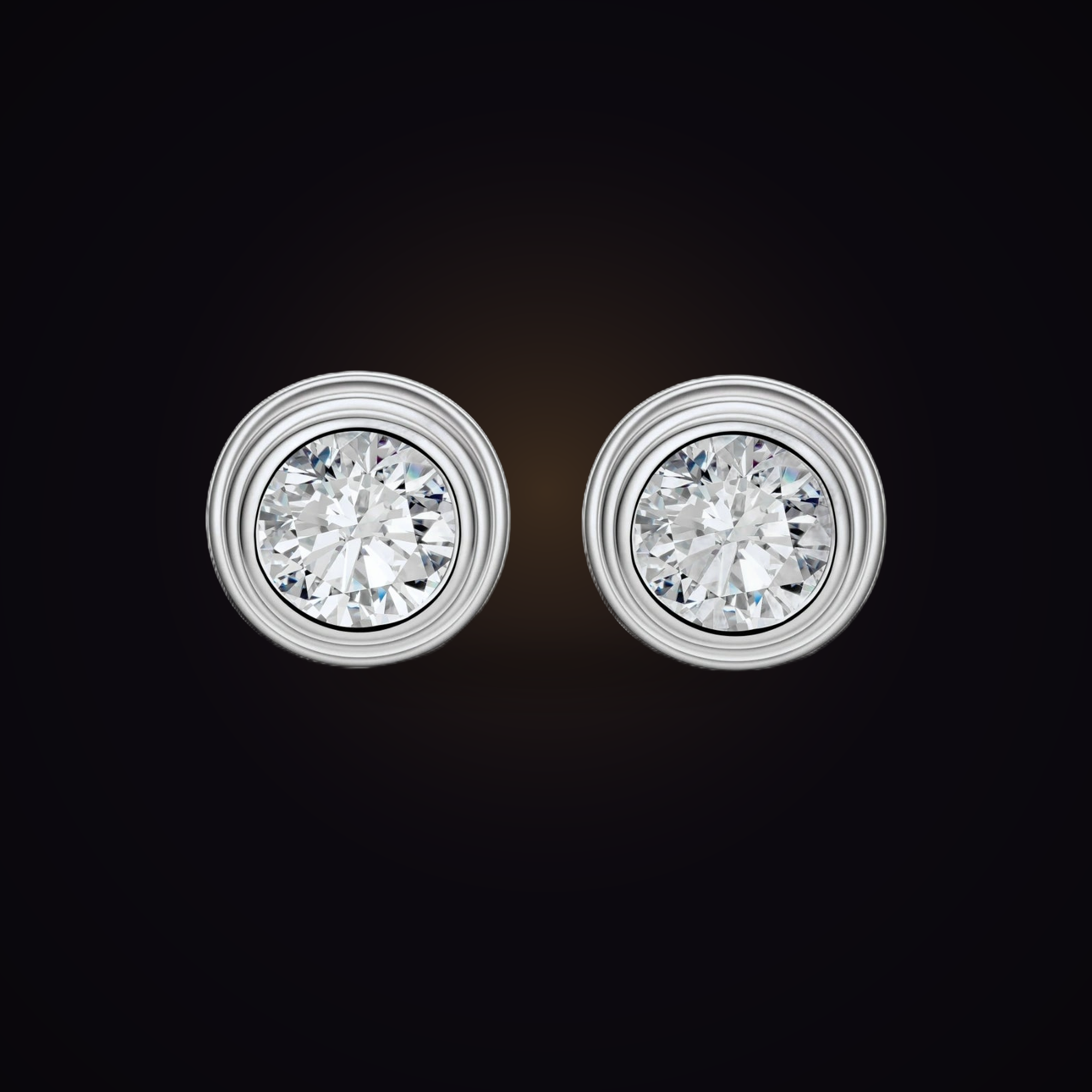 Orbit Solitaire Studs — round moissanite concentric-halo stud earrings in sterling silver, Maison Noctaura