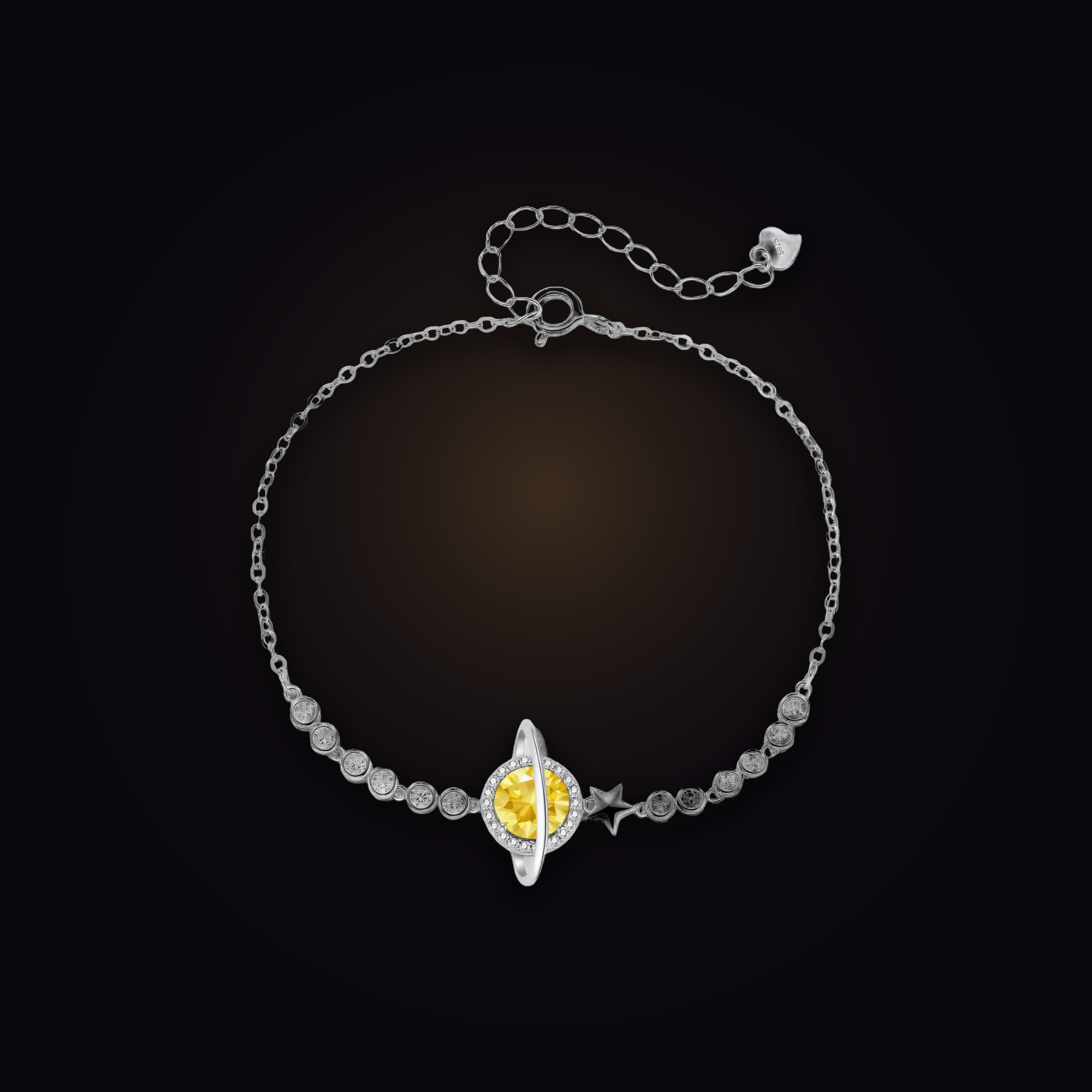 Aphelion Bracelet — 1 carat golden moissanite ringed-planet bracelet in 925 sterling silver, Maison Noctaura