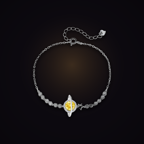 Aphelion Bracelet — 1 carat golden moissanite ringed-planet bracelet in 925 sterling silver, Maison Noctaura