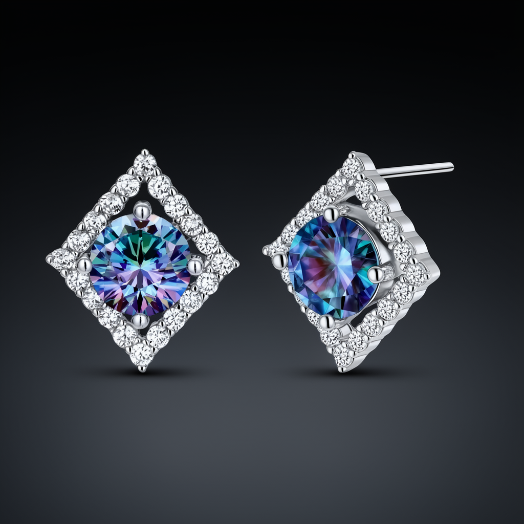 Prism Dreams Studs - multi color lab-created moissanite earring in 925 sterling silver