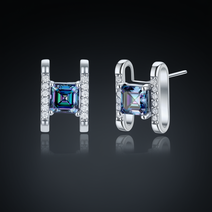 Prism Square Studs - multi color lab-created moissanite square cut earring in 925 sterling silver