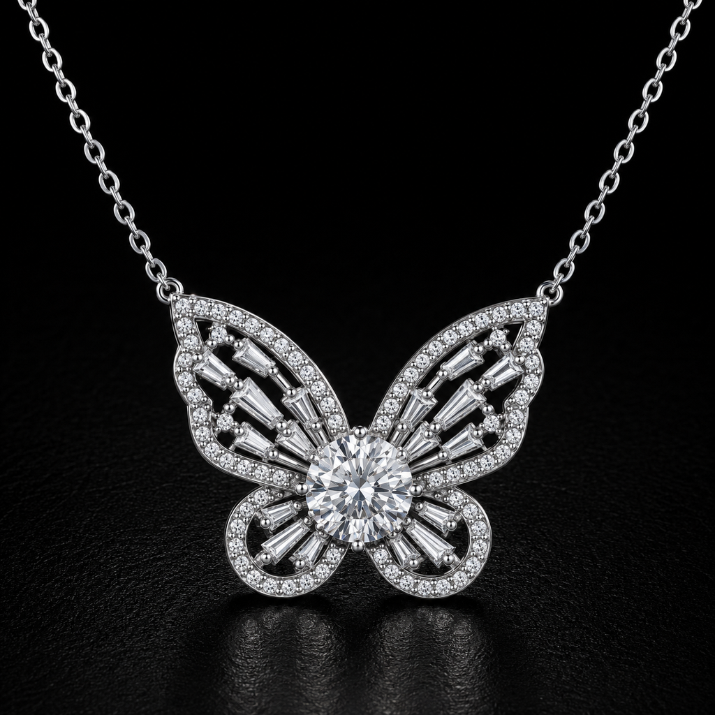 Radiant Butterfly Moissanite Necklace - lab-created moissanite necklace in 925 sterling silver