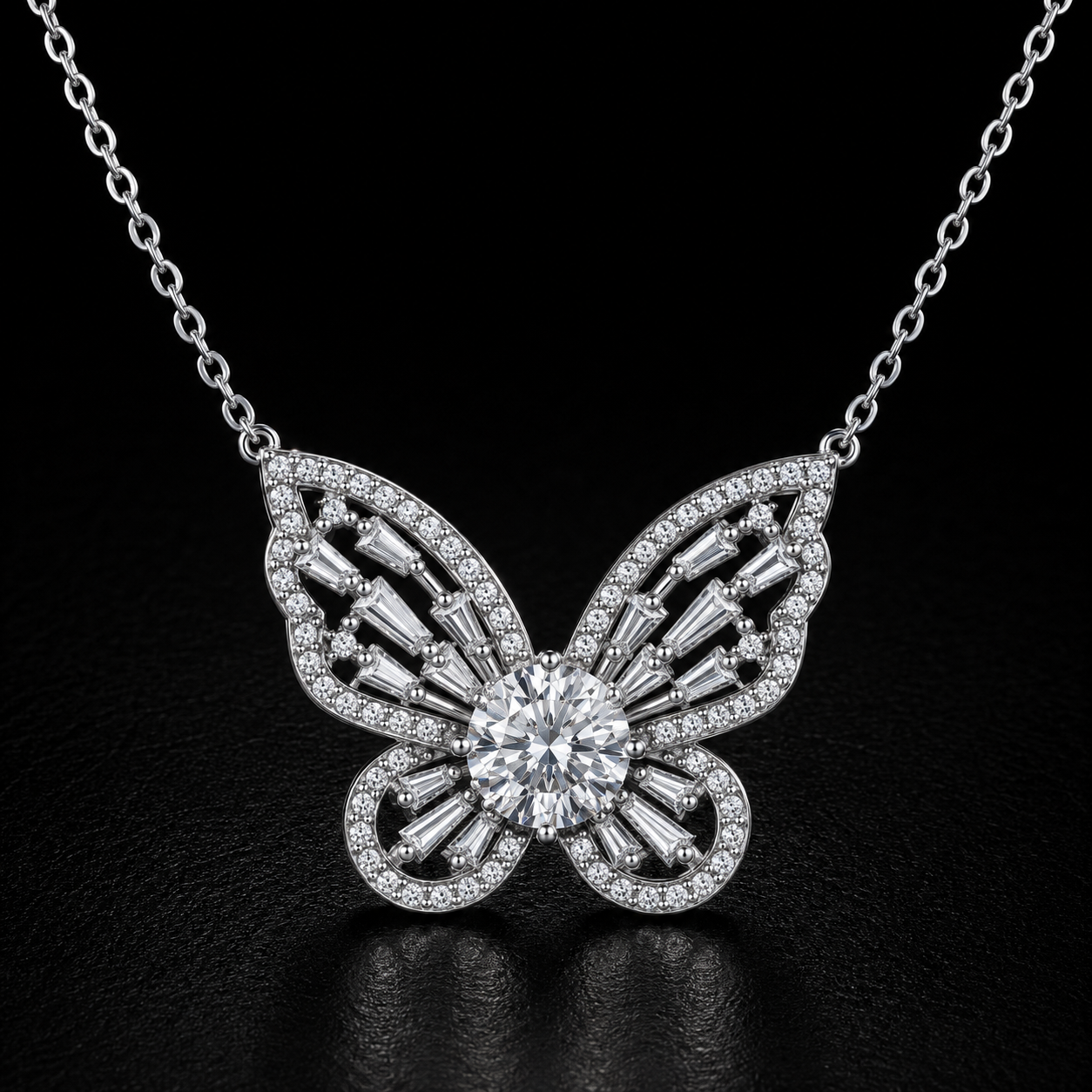 Radiant Butterfly Moissanite Necklace - lab-created moissanite necklace in 925 sterling silver