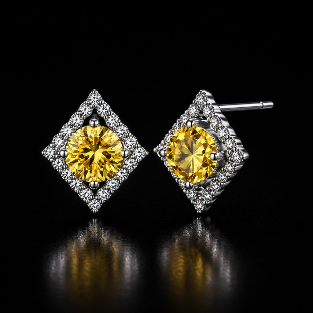 Solstice Halo Studs - yellow lab-created moissanite earring in 925 sterling silver