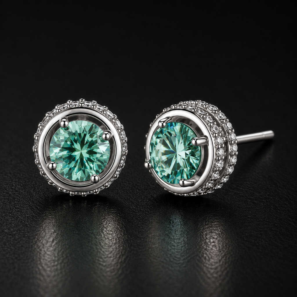 Umbra Orbit Studs - green lab-created moissanite earring in 925 sterling silver